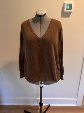J. Crew Brown V-Neck lightweight relaxed LinenViscose Sweater XL